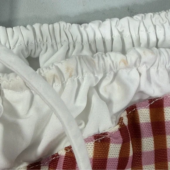 ZARA Gingham Corset Milk Maid Tank Top Rust White Ruched Tie Women’s Size XL - Picture 4 of 9